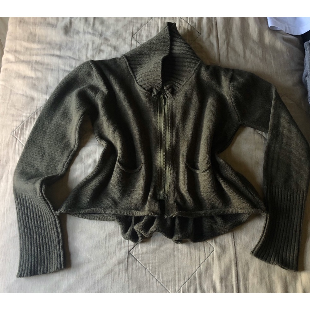 Vintage - green sweater cropped peplum jacket S